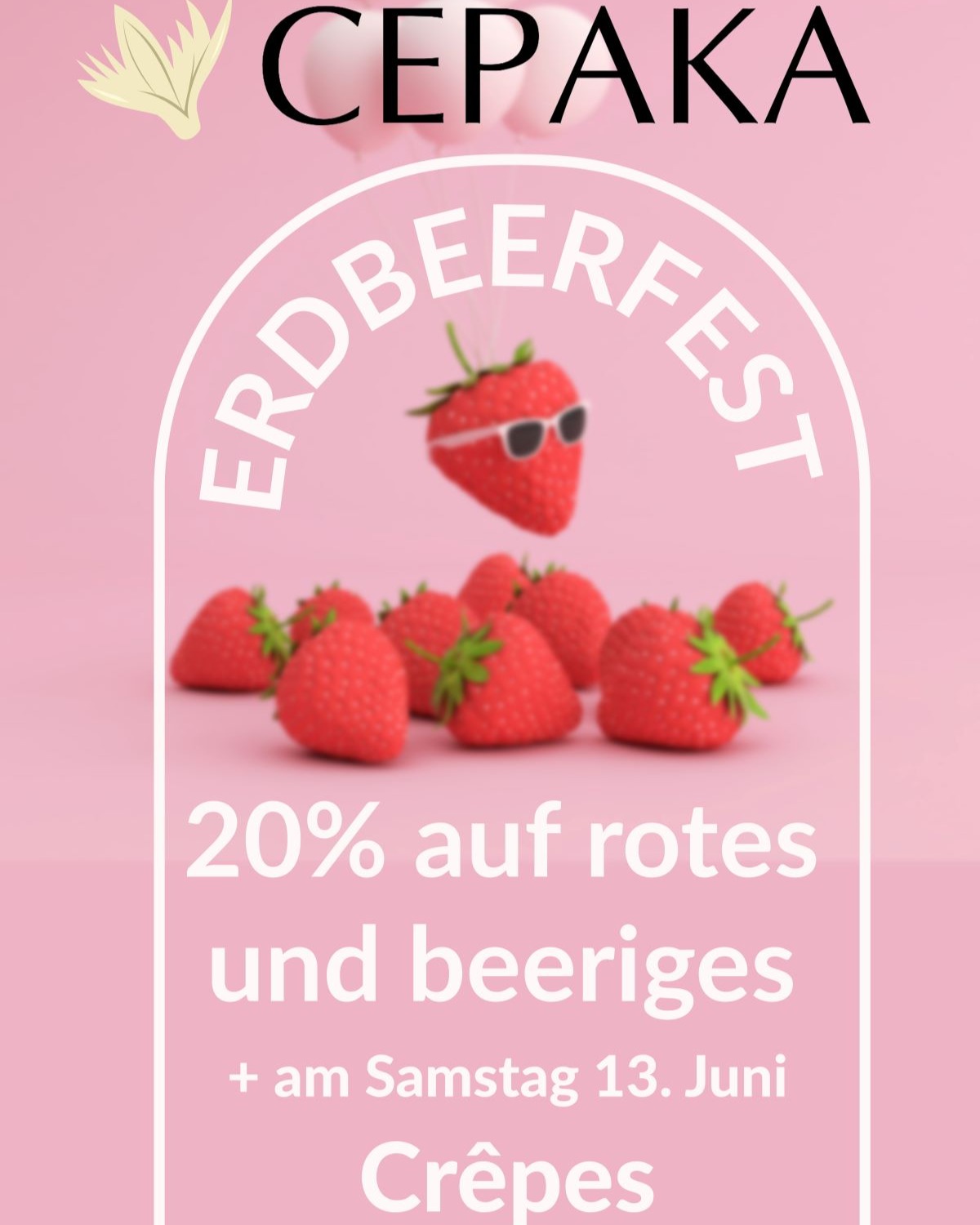 ab heute
20% auf alles rote und beerige
Am Samstag 13.06.2026
11:00 bis 20:00 Uhr
frische Crêpes und Erdberen mit Toppings vor der Boutique
In der Boutique beerige Begrüßung
#cepakakarlsruhe
#damenmode
#karlsruhe
#fashionstyle
#windowshopping
#die_stadtmitte_club_konzerte