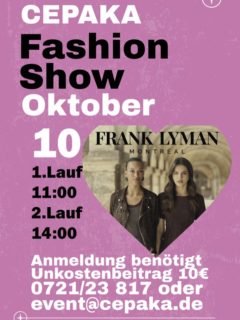 CEPAKA FASHION SHOW
Mode ist mehr als Kleidung, sie erzählt Geschichten, zeigt Persönlichkeit und verbindet Menschen.
Freut euch auf eine unvergessliche Modenschau mit tollen Looks und ganz besonderen Momenten.
📍 CEPAKA
🗓️ 10 OKTOBER 2026
⏱️ 1. LAUF 11:00 UHR
⏱️ 2. LAUF 14:00 UHR
✨ Anmeldung erforderlich
💵 Unkostenbeitrag 10€
📩 Anmeldung unter: event@cepaka.de
☎️ 0721/23817
Kommt vorbei, lasst euch inspirieren und erlebt Mode auf dem Laufsteg 💃💃
#cepakakarlsruhe
#fashionevent
#modenshow
#karlsruheerleben